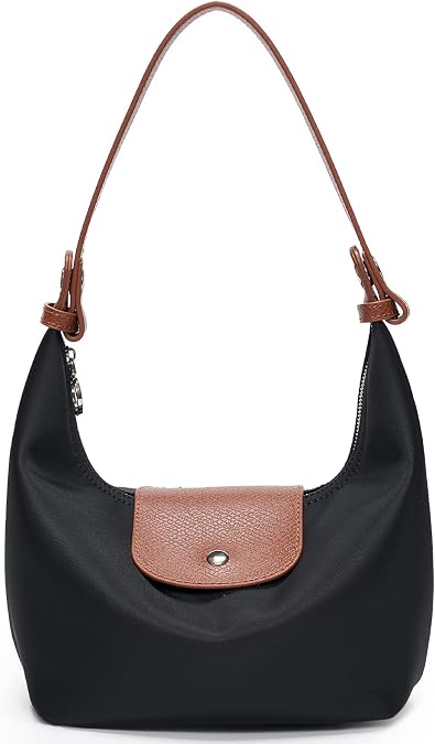 Mini Nylon Crossbody Bag for Women, Convertible Crescent Shoulder Purse | 2 detachable straps for 3-way carry; magnetic flap and wide zip opening; fits a 6.9-inch phone and daily essentials