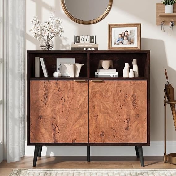 GarveeHome Buffet Cabinet with Drawers and Storage, 31.5 in Large Sideboard Buffet Credenza Storage Cabinet with Shelves and Doors, Walnut Buffet Cabinet for Dining Room, Entryway, Living Room