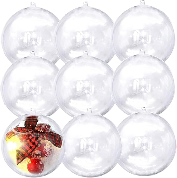 10PK 80MM Clear Plastic Fillable Ornaments,Transparent DIY Craft Ball,Clear DIY Christmas Ornament Large Sizes for Wedding,Party,Home Decor (10)