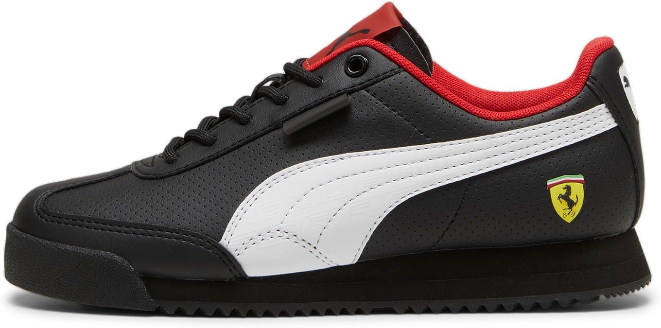 PUMA Unisex Children's Scuderia Ferrari Roma ShoesPUMA Ferrari Roma Sneaker, Black White, 7 US Uni Big Kid