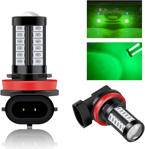 H8 H11 Car LED Fog Light Bulbs Replacement for Cars Super Bright 6000K Green 5730 33SMD for Daytime Running Lights DRL 12V-2Pcs