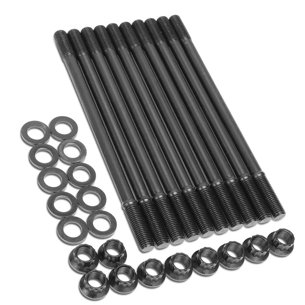 Build Fast Car BFC 41-0027 Black 8740 Steel 12-Point Cylinder Head Studs Bolts Set