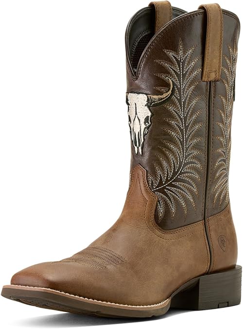ARIAT Men's Sport Steer Skull Wide Square Toe Cowboy Boot Western