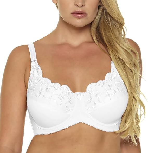 Women's Plus Size Bra for Women Embroidered No-Padded Undearwire Bra (44C, White)
