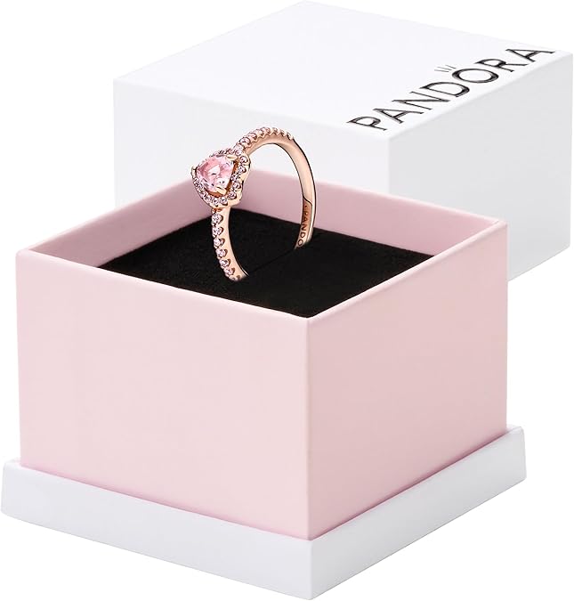 Pandora Timeless Heart 14k rose gold-plated ring with orchid pink crystal and fancy fairy tale pink cubic zirconia