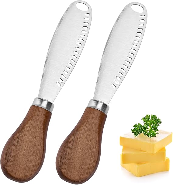 2Pack Butter Knife,Stainless Steel Butter Spreader Knife with Wooden Handle