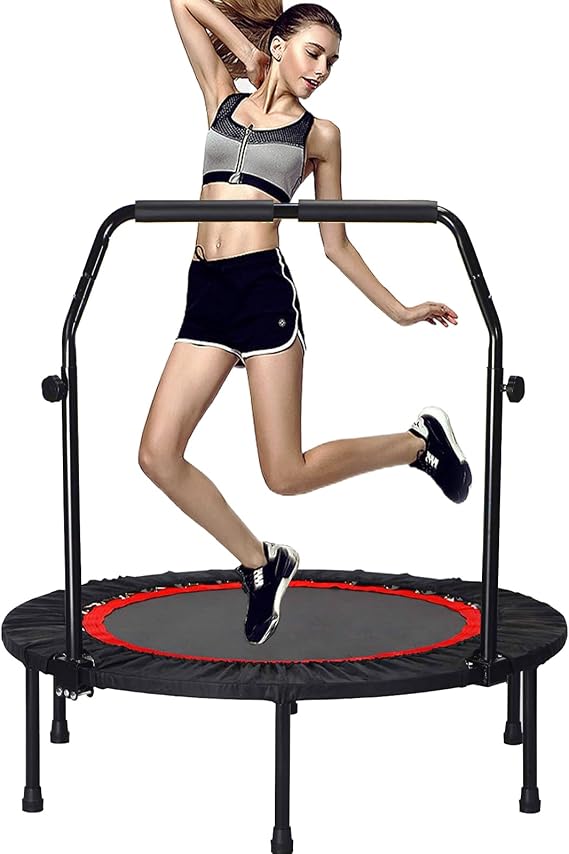 40" Fitness Trampoline, Foldable Mini Rebounder with 4-Level Foam Handle | 330 lb capacity,36 closed springs,6-leg steel frame, compact storage, indoor cardio for adults and kids