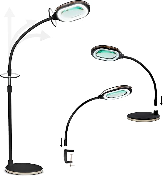 Brightech LightView Pro Magnifying LED Desk Lamp with Flexibility & Durability, 3 in 1 LED Glass Magnifier, Work Light for Hobbies & Reading - Black