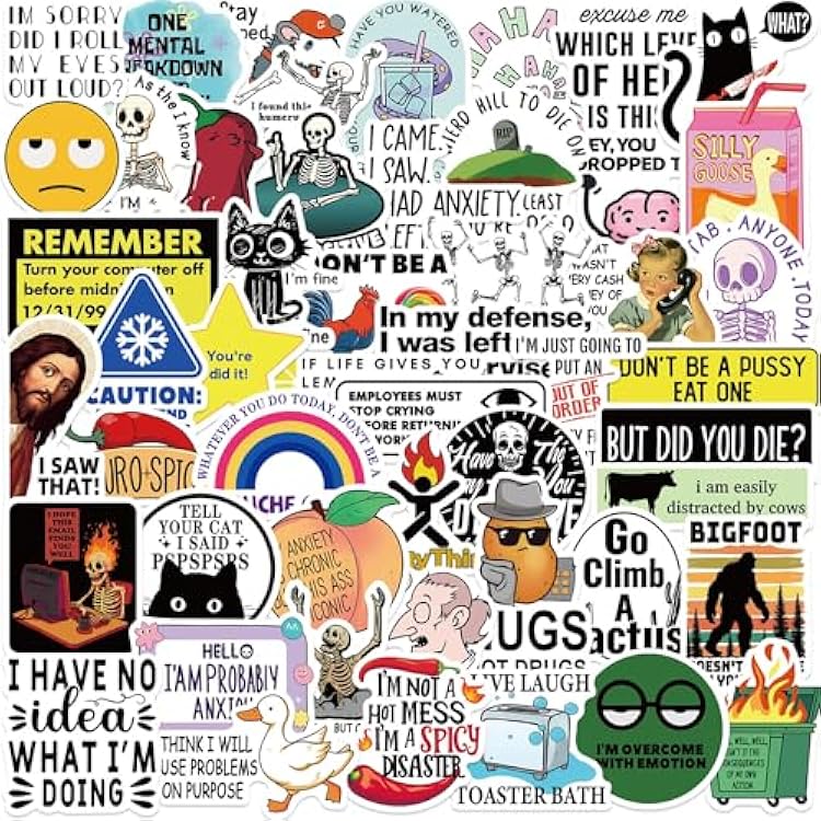 50 Funny Stickers for Adults,Snarky Meme Prank Meme Dirty Hilarious Sticker Pack for Laptop, Hard Hat, Work, Water Bottles, Computers, Vinyl Waterproof Decals Funny Meme