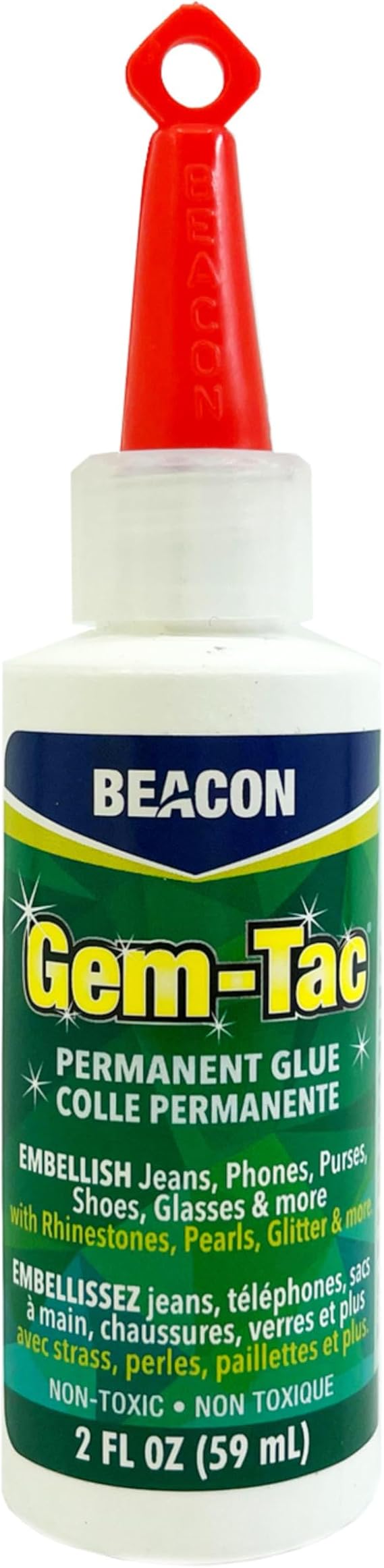 BEACON Gem-Tac Premium Quality Adhesive for Securely Bonding Rhinestones and Gems - Water-Based, UVA Resistant, 2-Ounce
