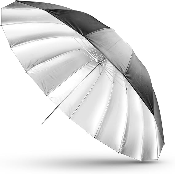 Walimex pro Reflector Umbrella Diameter 180 cm Black/Silver for Hard Light Light Reflector Ideal for Portrait and Product Photography Light Shaper for Studio Flash Photo Umbrella with Carbon Fibre Struts