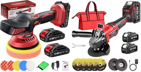 Cordless Car Buffer Polisher kit+Cordless Angle Grinder, 4-1/2" Battery Grinder with 2 Batteries for Car