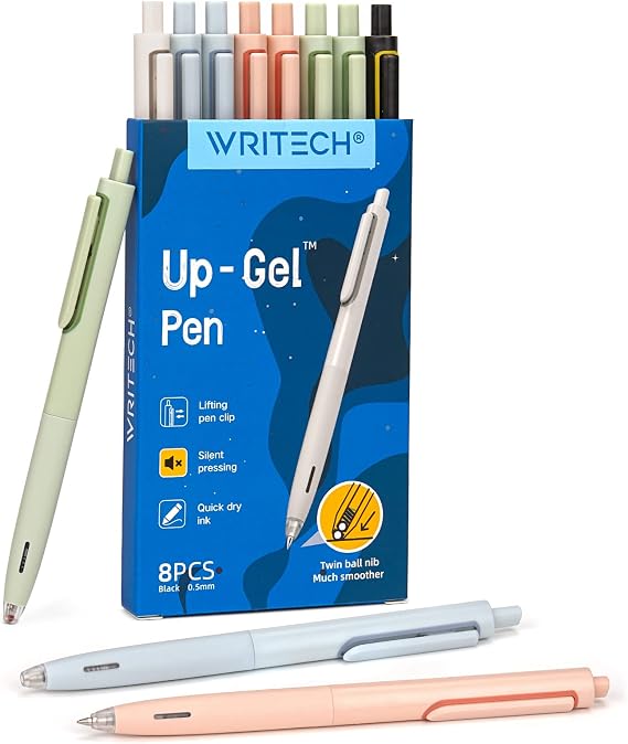 WRITECH Gel Pens Fine Point: 0.5mm Black InK Retractable Space Up Gel 8ct