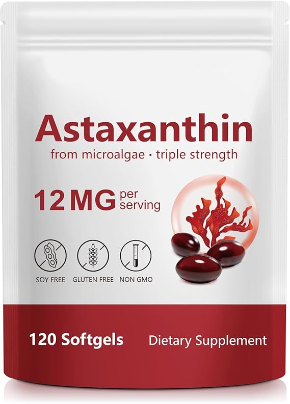 Astaxanthin 12mg 120 Softgels, Premium Astaxanthin Antioxidant Supplements, Supports Eye, Skin, Joint Health, Easy to Swallow