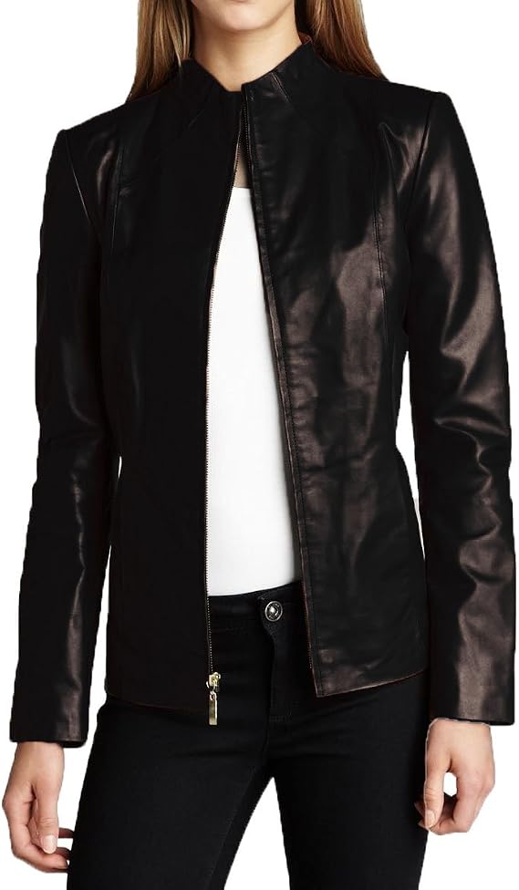 Womens Solid Cheezy Genuine Lambskin Leather Jacket, Biker Jacket