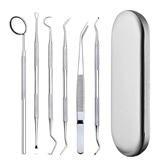 6 in 1 Dental Tools, Dental Pick, Plaque Remover for Teeth, Teeth Cleaning Kit Tartar Remover, Dental Hygiene Cleaning Kit, Stainless Steel Scraper Remover for Teeth, Oral Care Kits
