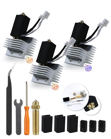 3PK 0.2+0.4+0.6MM Ceramic Hotend for Elegoo Centauri Carbon Hot End | 320C Heat-Resistant All-Metal Hot End, with 0.8MM Bimetallic Hardened Steel Nozzle Brush Silicone Socks and Kit Tools