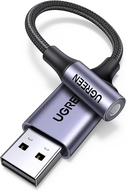 UGREEN USB to 3.5mm Jack Audio Adapter Headphone DAC 24bit 96kHz | TRRS mic, Nylon Braided USB to Aux Jack Compatible with Windows Mac Linux PC PS5 PS4 Switch 2 Speaker, 9.8 Inch