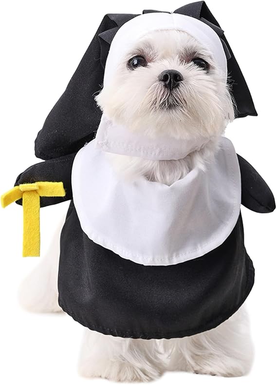 HDKUW Halloween Pet Costume,Nun Dog Costume,Funny Cat Costume Set, Elastic Adjustment Nun Style Dress Up Cosplay Halloween Dog Clothes for Small Dogs Cats