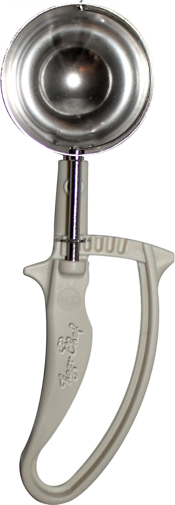 Tiger Chef 3 1/4-Oz. Ivory Easy Grip Left & Right Ergonomic Squeeze Handle Ice Cream Scooper, All-purpose Stainless Steel Dishers For Ice Cream, Cookie Dough, Meat Balls, Rice, etc. NSF Certified