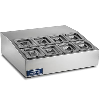 Arctic Air ACP8SQ 27.5 Compact Refrigerated Countertop Prep Unit with 8 16 Stainless Pans and Covers, Silver, 115v