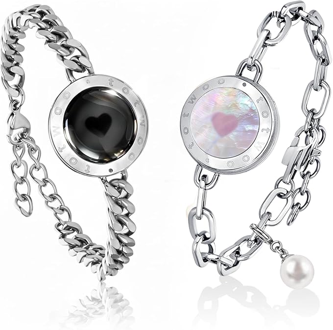 TOTWOO Long Distance Touch Bracelets with Vibration Function Smart Jewellery His and Hers Couples Matching Bracelets Sun and Moon Pattern Couple Gifts Pair One-to-One via Bluetooth Love Relationship