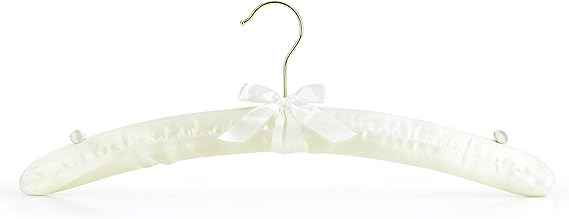 HANGERWORLD Ivory Satin Padded Hangers 17inch with Non-Slip Buttons for Strappy Dresses, Ideal Bridal Bride Hanger for Wedding