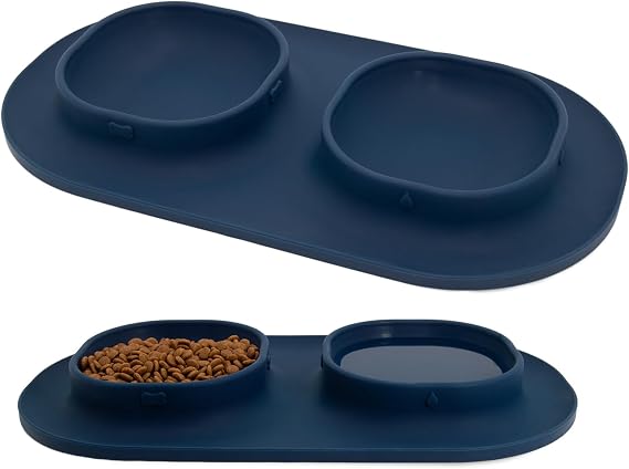 Dog Food Bowls Pet Bowls & Dog Water Bowls with No-Spill and Non-Skid, Feeder Bowls with Dog Bowl Mat for Small Medium Large Size Dogs Cats Puppy Pets, Dog Dishes (Blue)