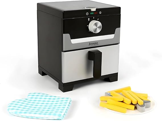 15-PCs Wooden Air Fryer/18-PCs Pressure Cooker Playset for Kids Pretend Cooking Toy with Food Accessories Utensils Montessori Kitchen Role Play (Air Fryer)
