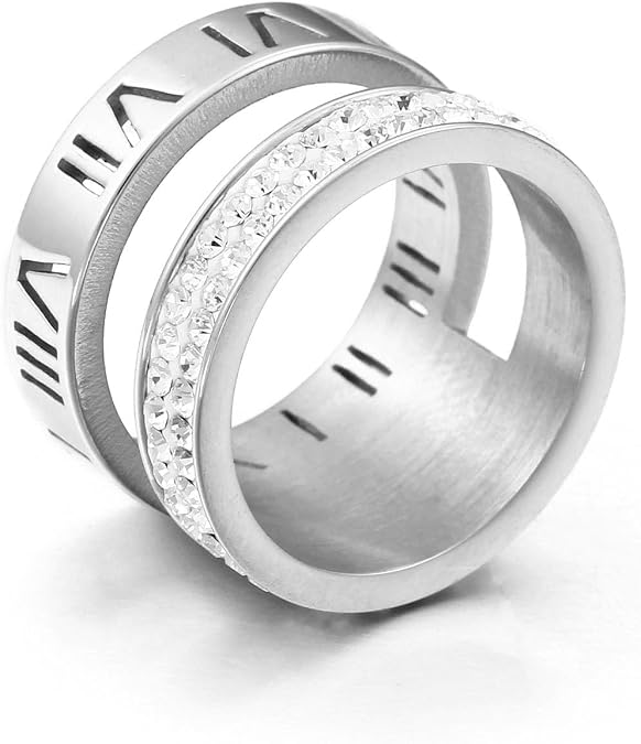 Love Friendship Ring Cubic Zirconia 14K Gold Plated Roman Numeral Ring for Women Stainless Steel Wedding Statement Thumb Ring Bands