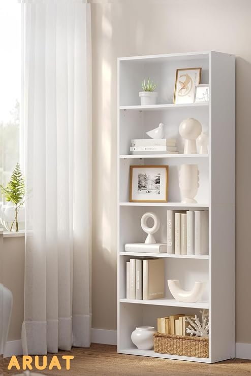 ARUAT 6 Shelves Bookcase Outdoor Storage Rack (White)