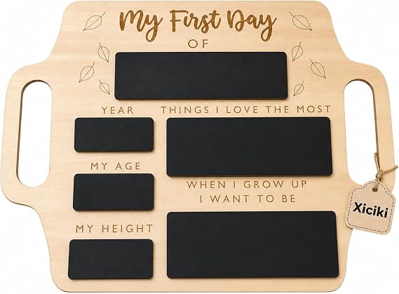 First Day of School Board with Handle, Portable Wooden Chalkboard Sign for Party Decor, Memo Message Board, Notice Boards, Kitchen Chalkboard, First Day of Nursery for Students' Gifts