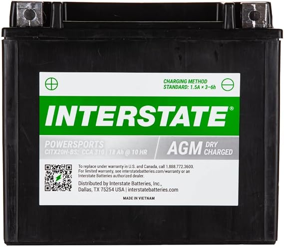 Interstate Batteries YTX20H-BS Powersports Battery 12V 18Ah 310CCA AGM