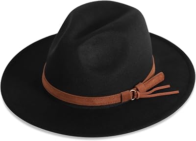 Verabella Womens Classic Wide Brim Fedora Hat Felt Panama Hat with Belt Buckle