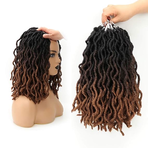 Eliza Wavy Gypsy Locs Ombre Crochet Hair 14" 8Packs/Lot Goddess Locs Synthetic Fiber Faux African Roots Dreadlocs Synthetic Braiding Hair Extensions for Black Women(14",OM3T430)