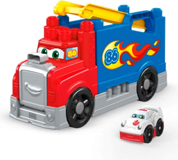 MEGA BLOKS First Builders Toddler Blocks Toy Set, Build & Race Rig with 16 Pieces, Sounds and Storage, Red, Ages 1+ Years