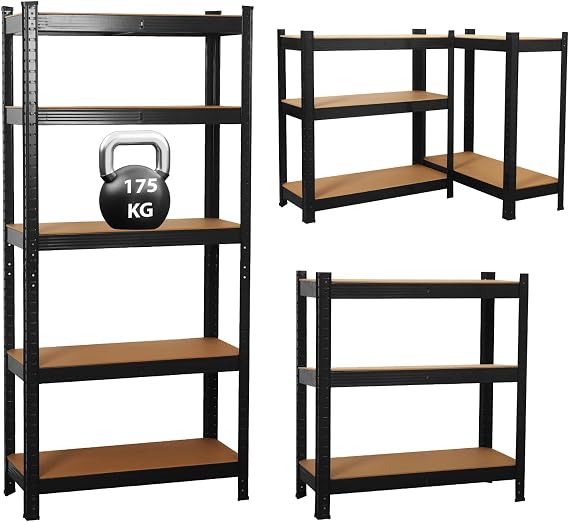 Garage Shelving Units,5 Tier Shelving Unit Garage Shelves Storage Shelf Heavy Duty Shed Storage Racking Shelf Metal Boltless for Warehouse Workshop Office (Black, 70X30X150)