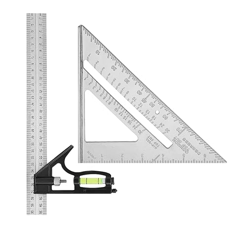 Combination Square Set 12 inch 7 inch,Trend Angle Finder,Bevel Gauge,Woodworking Triangle Speed Square for Carpenters Engineers Roofers Builders Joiners (Silver)