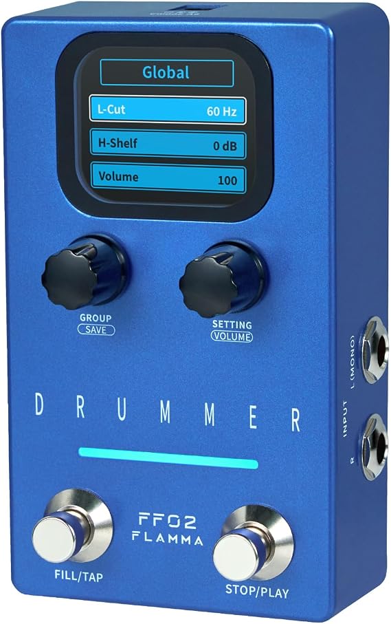 FLAMMA FF02 Drum Machine Guitar Pedal - 121 Drum Grooves, 11 Music Genres, Tap Tempo, Customizable Rhythms, Stereo I/O for Live & Studio Use