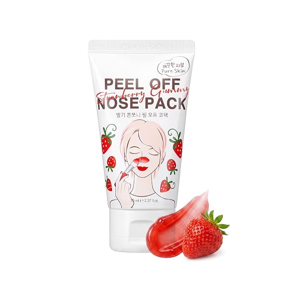 Esfolio Strawberry Gummy Peel Off Nose Pack Targeted Nose Mask Pore Cleansing Skin Purifying Peel Mask Strawberry Skincare Cosmetic Beauty Care 2.47 oz