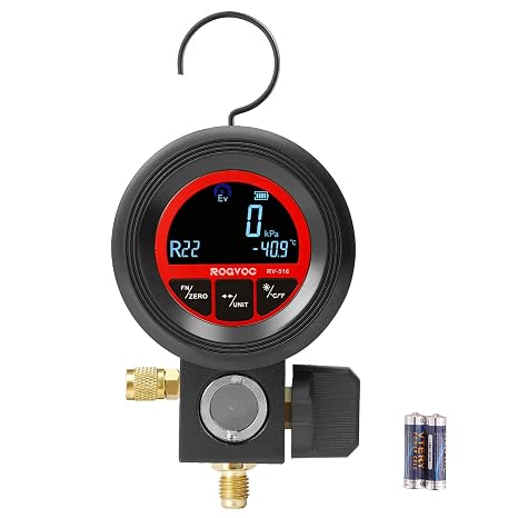 Digital Single Gauge HVAC Vacuum and Pressure Test Tool for R410A R32 R134A R1234yf AC Charging and Leak Detection LCD Display | R410A R32 R134A R1234yf、LCDディスプレイ、AC充電と漏れ検出に対応。