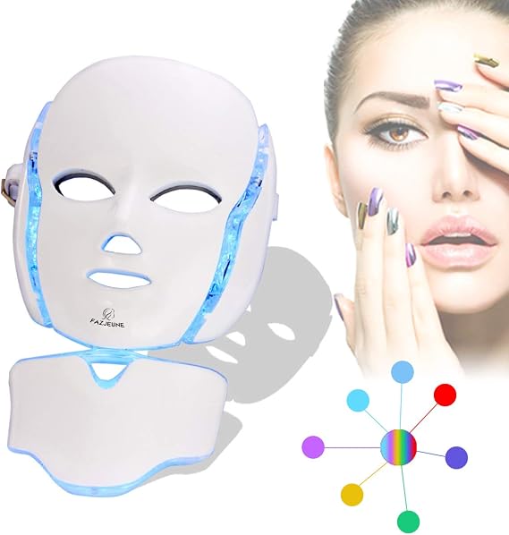 7 Renkli LED Maske, Yüz Maskesi LED 7 Renk Yüz Cilt Bakım Maskesi Taşınabilir SPA Yüz LED Maske Boyun, Beyaz
