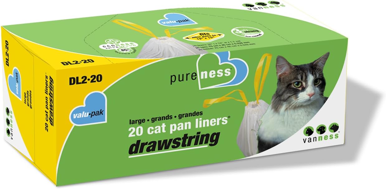 Van Ness Pets Drawstring Cat Litter Box Liners, Unscented, Large Size, 36 x 18, 20 Count