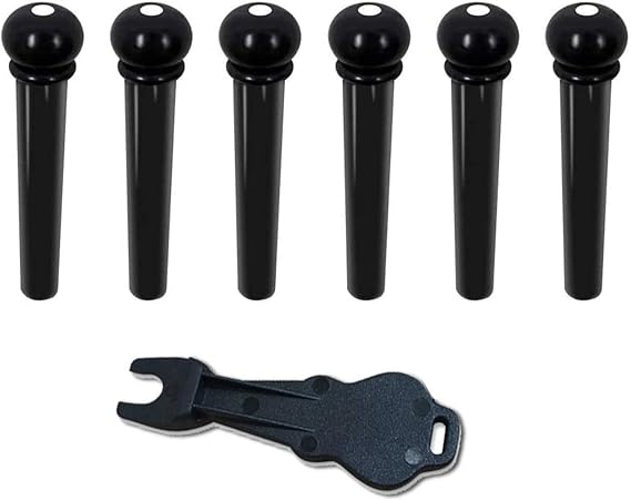 Acoustic Guitar Plastic Bridge Pins Pegs-6pcs with 1pc Bridge Pin Puller Remover，Black