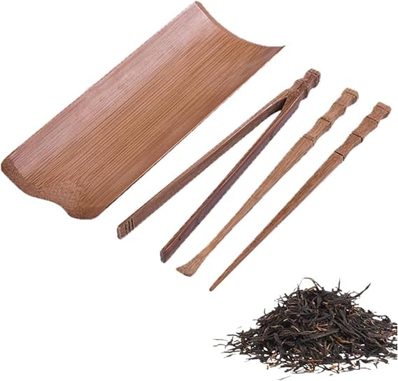 4 Pcs Gongfu Tea Set, Chinese Kung Fu Tea Set, Tea Scoop for Loose Tea, Bamboo Tea Ceremony Utensils, Tea Accessories include Tea Scoop Needle Clip Spatula, for Tea House Restaurant Household