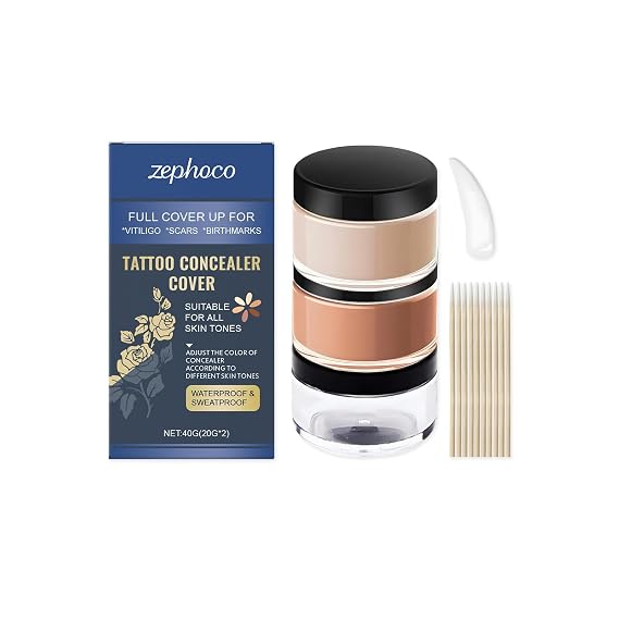 Tattoo Cover Up Makeup Waterproof, 2 Colors Full Coverage Concealer for Tattoos, Scars & Dark Spots, Sweatproof & Transfer-Resistant