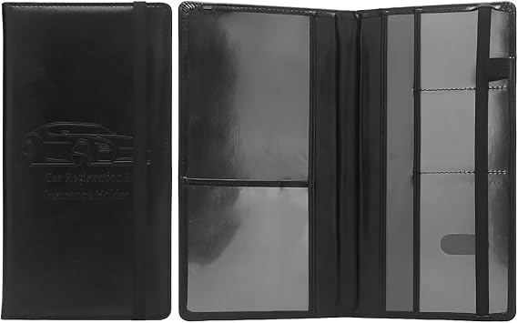 PONDON Car Registration and Insurance Card Holder with Multiple Slots, Auto Document Organizer Wallet for Driver's License Insurance Card Registration, Black PU Leather Case