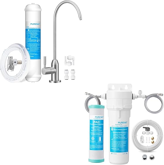 Under Sink Water Filter - Water Filter with Faucet for Home Bar and Bathroom + Under Sink Water Filter System - Under Counter Water Filter for Kitchen Faucet,Refrigerator and Ice Maker