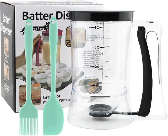 4Cup Pancake Batter Dispenser & Oil Brush And Scraper for Pancakes Baking