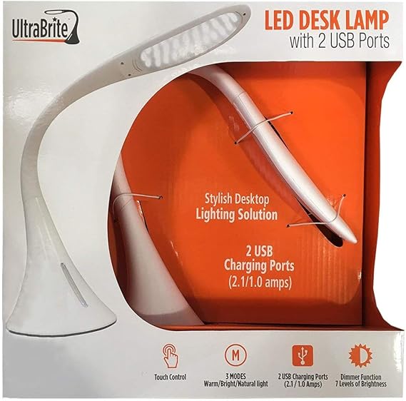 UltraBrite LED Desk Lamp with 2 USB Ports